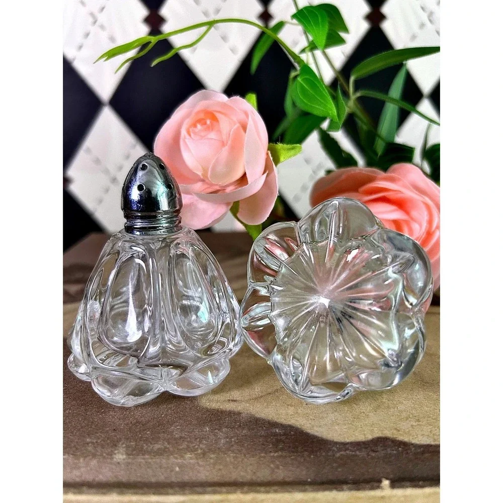Vintage Molded Glass Salt and Pepper‎ Shakers Set Clear Glass